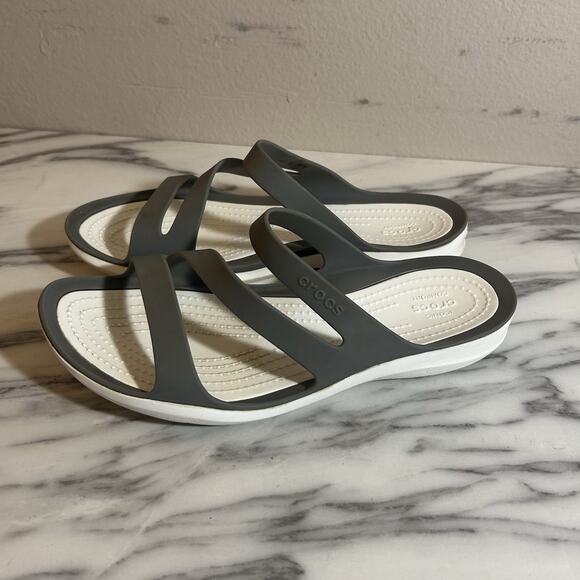Crocs Women's Swiftwater Sandals Gray White US 8 Outdoors Rubber Slip On Strappy - Picture 5 of 6
